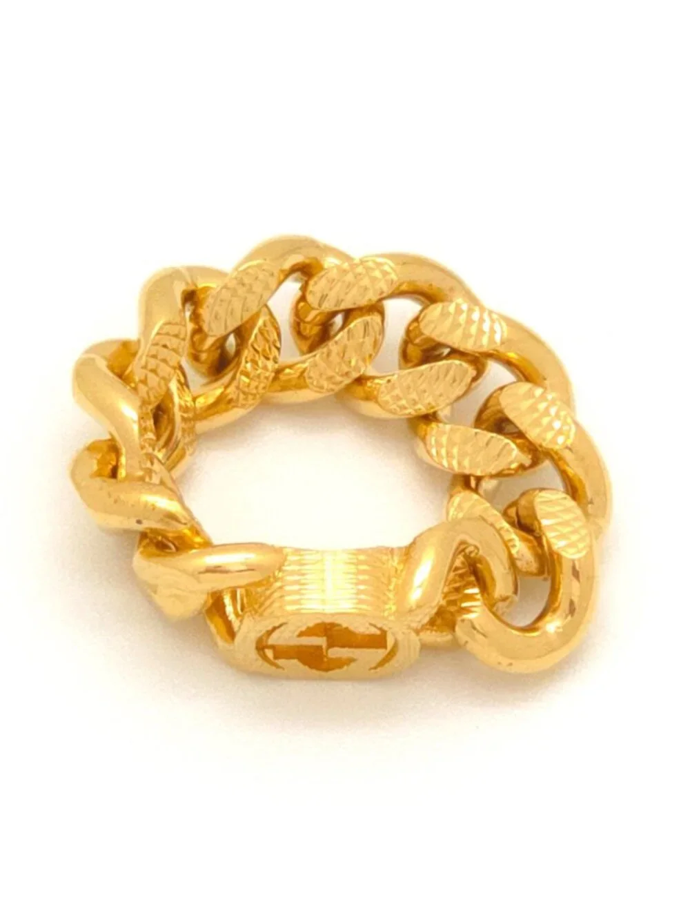Gucci Interlocking G Golmet Chain Ring S No 12 Gold Finish Metal Box Bag